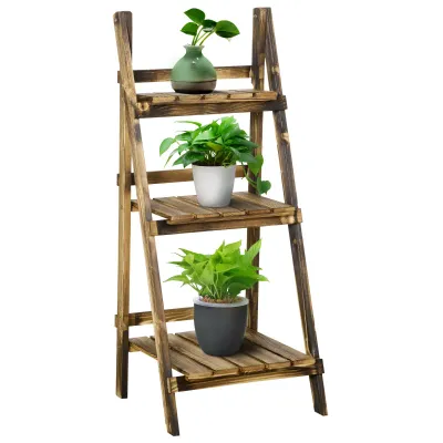 Pflanzentreppe Blumenbank Blumentreppe Blumenregal Pflanzregal Blumenständer 3 Stufen Tannenholz Dunkelbraun 40 x 37 x 93 cm