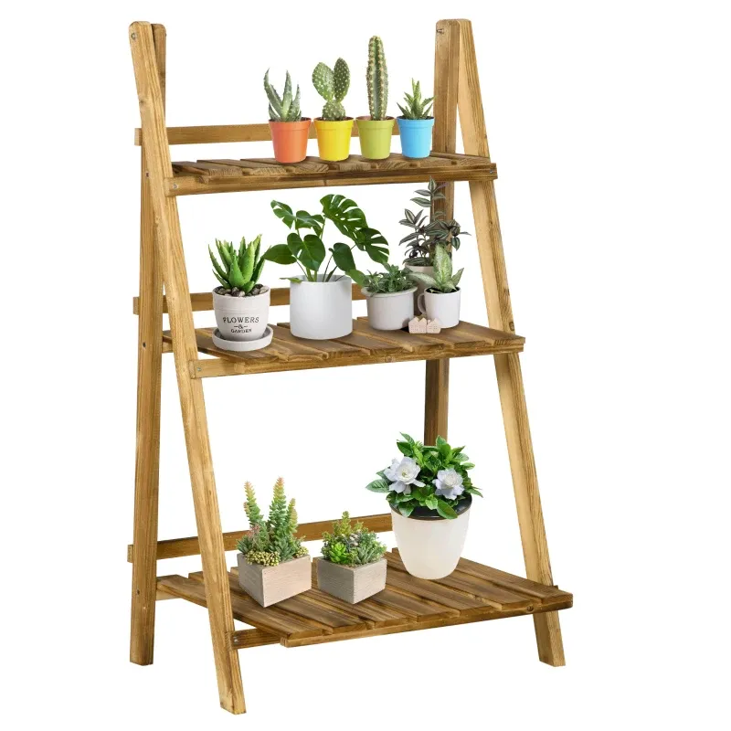 Pflanzentreppe Blumentreppe 3 Stufen Tannenholz Braun 60 x 37 x 93 cm