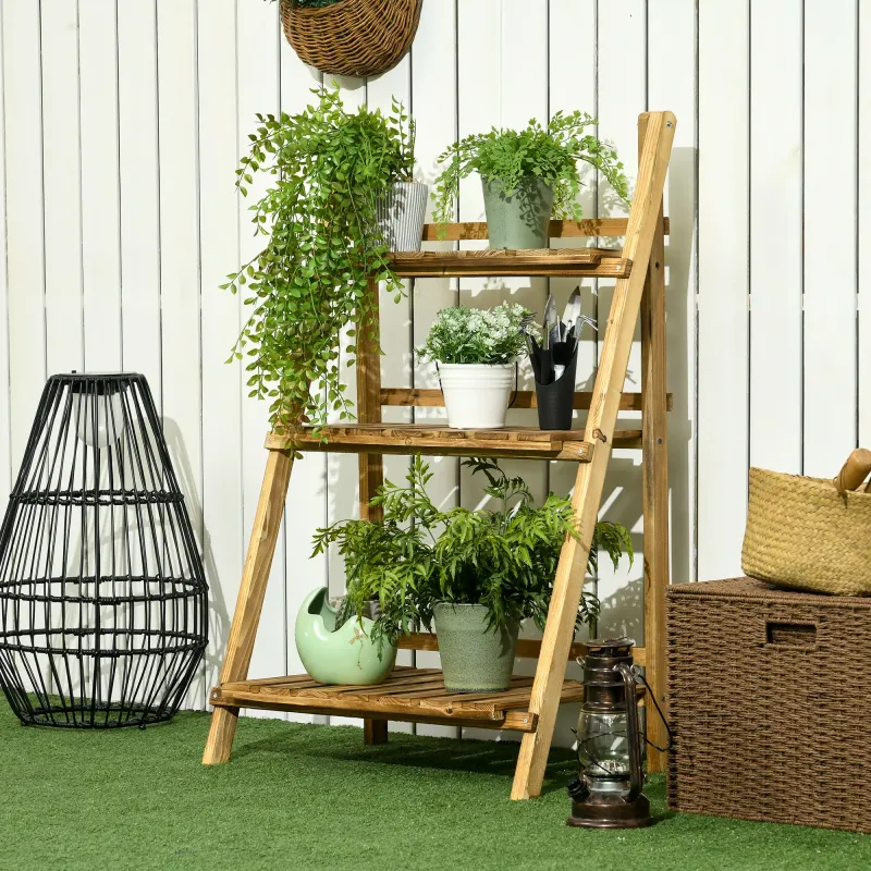 Pflanzentreppe Blumentreppe 3 Stufen Tannenholz Braun 60 x 37 x 93 cm