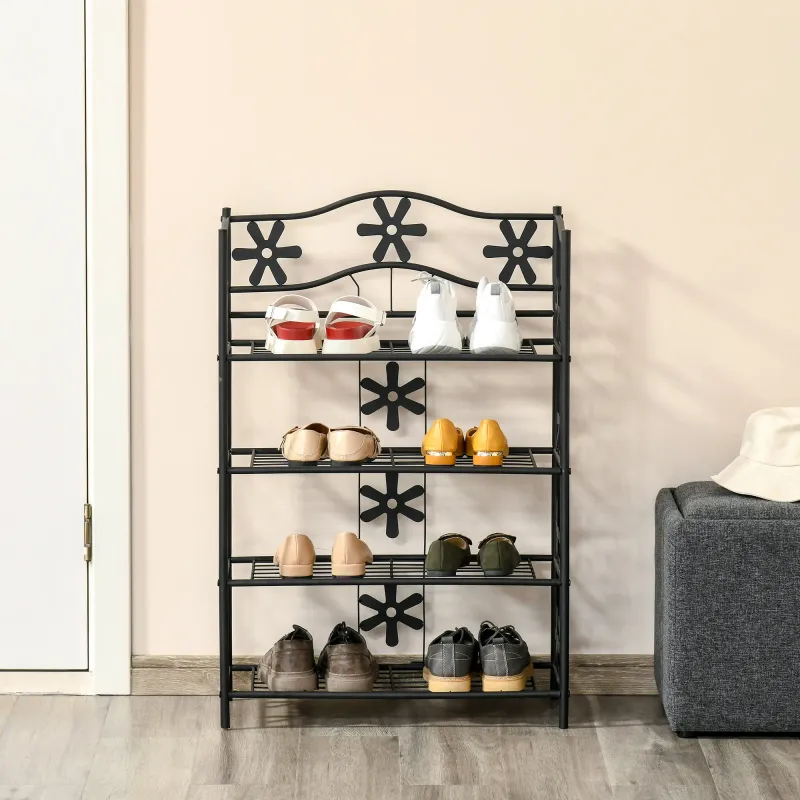 Schuhregal, Blumenregal, 4 Etagen Metall Schwarz 59,5 x 30 x 92 cm