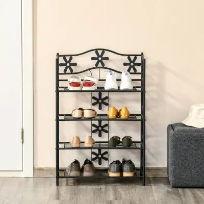 Schuhregal, Blumenregal, 4 Etagen Metall Schwarz 59,5 x 30 x 92 cm