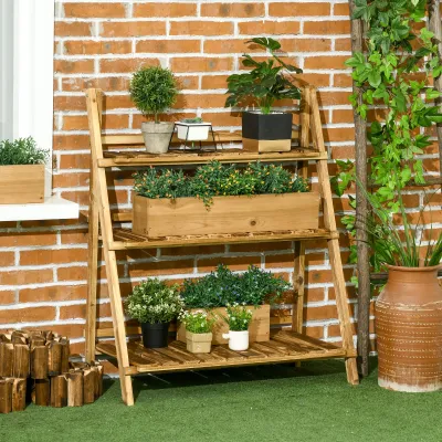Pflanzentreppe L80 x W37 x H93cm Blumenregal 3 Stufen Tannenholz