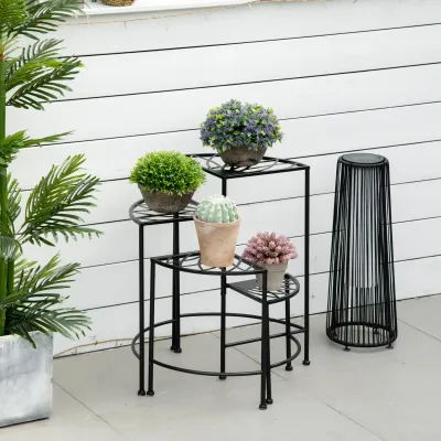 Blumentreppe, Vintage-Design mit 4 Etagen, Balkon, Garten, Schwarz