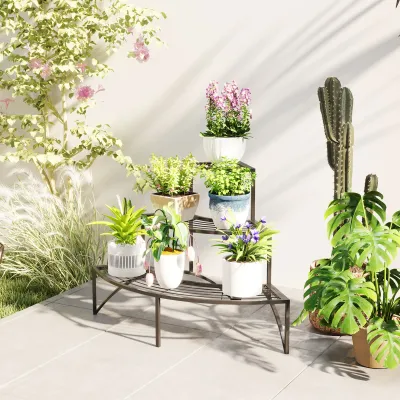 Eckpflanzenständer, Blumenständer mit 3 Ebenen, Metall, Schwarz
