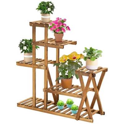Blumenregal aus Holz Pflanzenständer Blumenständer 6 Fächer