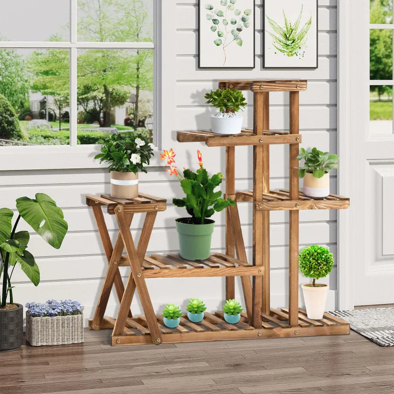Blumenregal aus Holz Pflanzenständer Blumenständer 6 Fächer