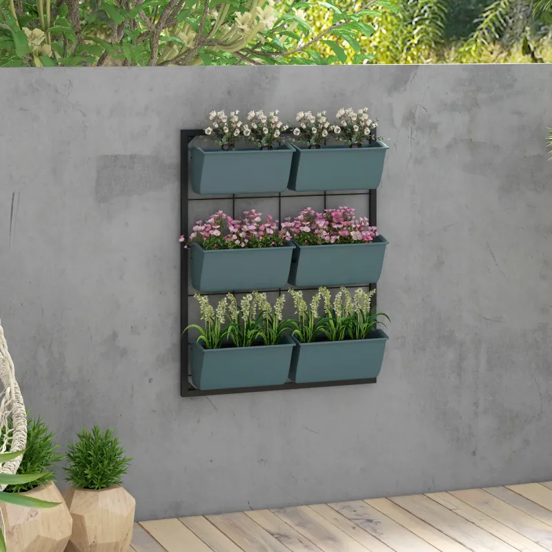 Vertikales Blumenregal mit 3 Etagen und 6 Blumenkästen für Wandmontage