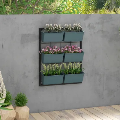 Vertikales Blumenregal mit 3 Etagen und 6 Blumenkästen für Wandmontage