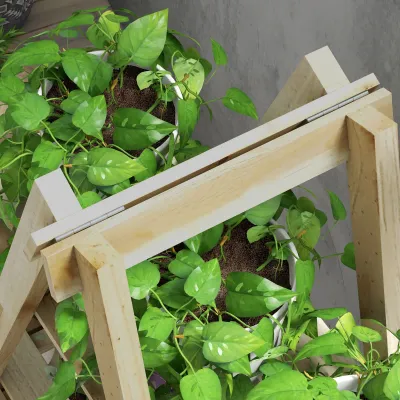 Pyramidenförmiges klappbares Blumenregal aus Holz 3 Regale - helles Massivholz aus Fichte