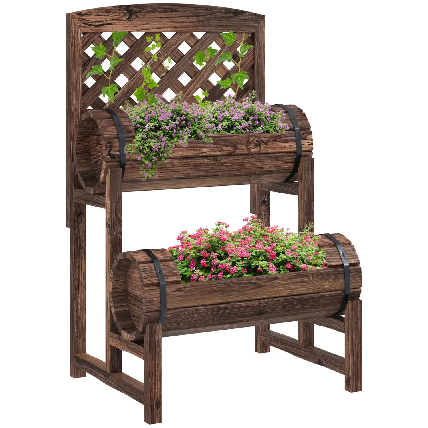 Hochbeet im rustikalen Design, Pflanzentrog, inkl. Rankhilfe, wetterbeständig, dunkelbraun