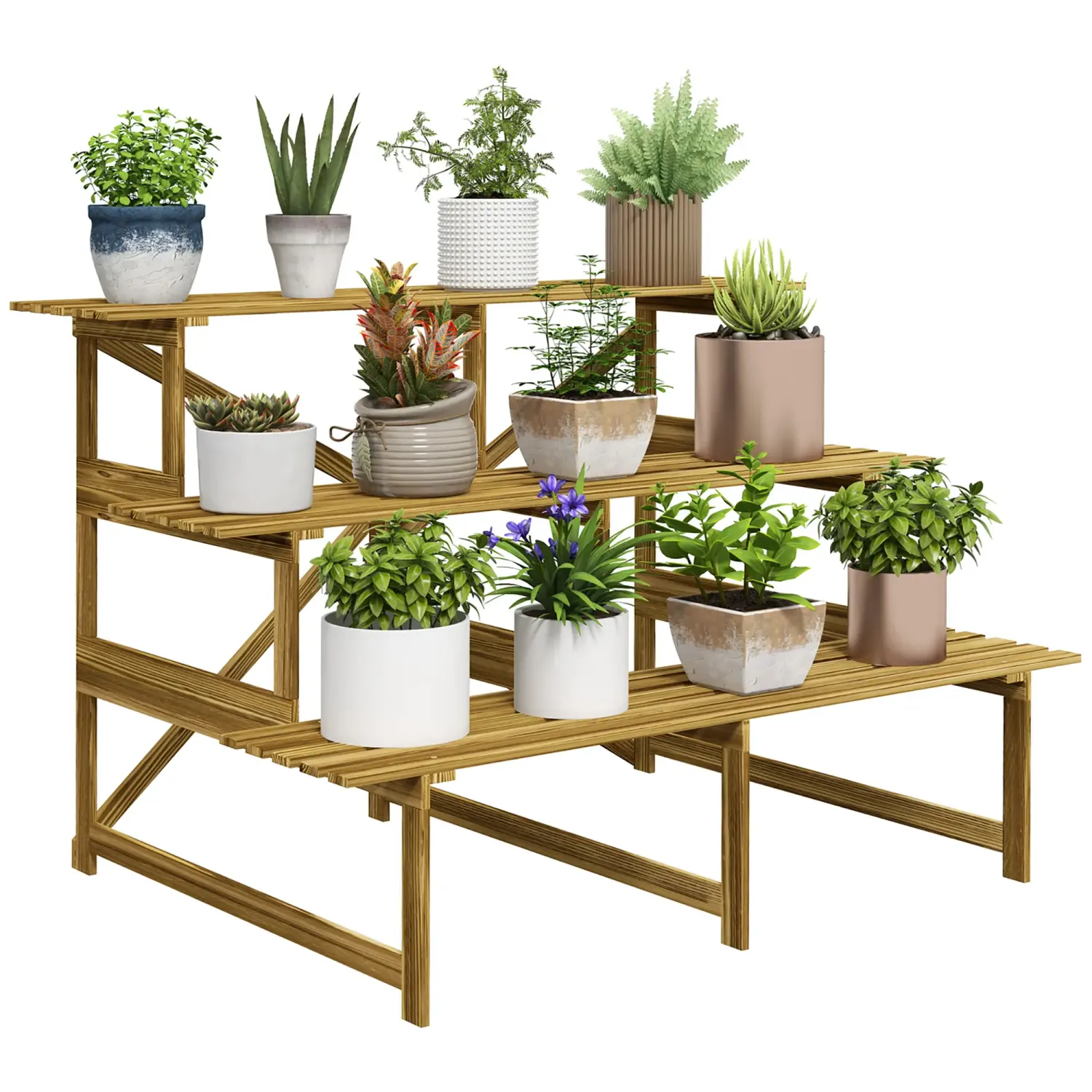Pflanzentreppe, Blumentreppe, 3 Stufen, Tannenholz, 120 x 80 x 78cm