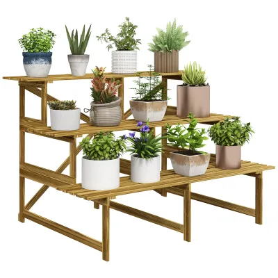 Pflanzentreppe, Blumentreppe, 3 Stufen, Tannenholz, 120 x 80 x 78cm