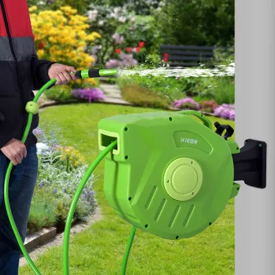 Schlauchtrommel mit 20+2m Gartenschlauch / Druckluftschlauch Automatik 180° schwenkbar