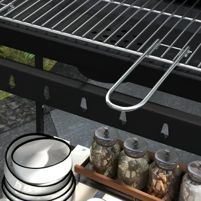 Metall-Holzkohlegrill mit Räder, 103x47x95 cm, Schwarz