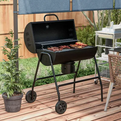 Holzkohlegrill BBQ Smoker mit Deckel Thermometer Räder Grillwagen