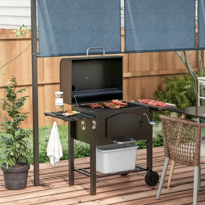 BBQ-Smoker, Holzkohlegrill-Grillwagen mit einstellbarer Holzkohlehöhe und Thermometer