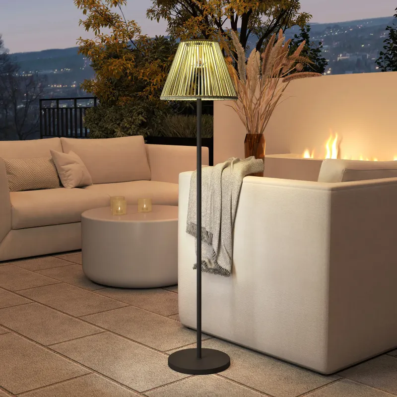 Solar Stehlampe Rattan im Boho-Stil, Lichtsensor 25 LED-Lichte Solarleuchte Ø33 x 135 cm