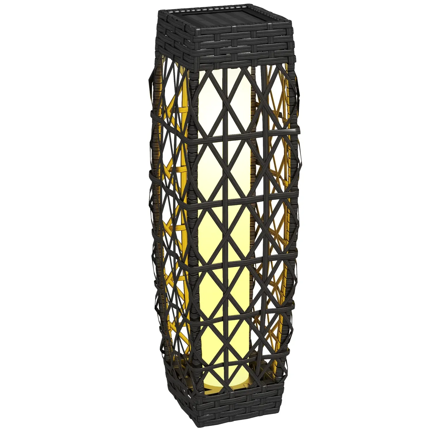 Solarleuchte LED Gartenleuchte mit Rattan und Lichtsensor, grau, Anti-UV für Aussenbereich