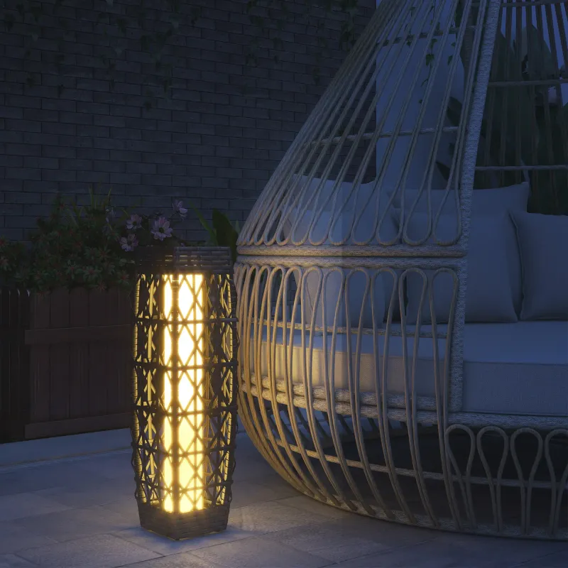 Solarleuchte LED Gartenleuchte mit Rattan und Lichtsensor, grau, Anti-UV für Aussenbereich