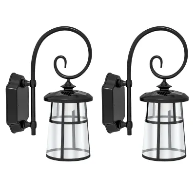 2er Set Solar-LED-Wandlampen für den Outdoorbereich IP44 16,5x25,5x41 cm Schwarz