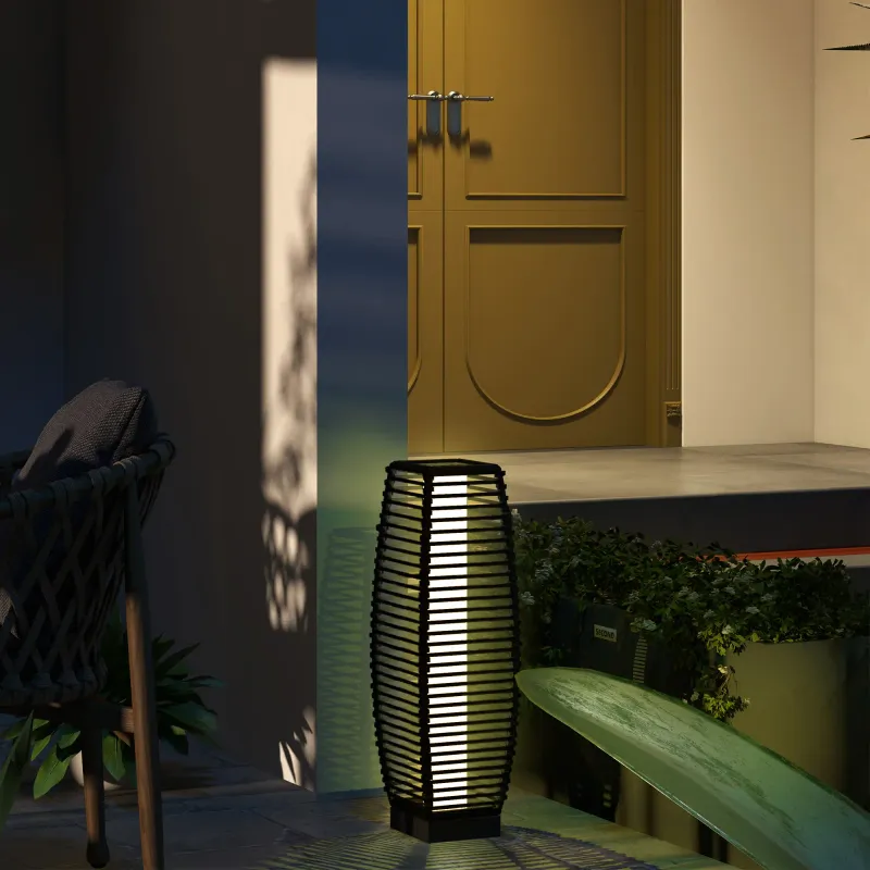 Solar-Rattan-Gartenleuchte aus geflochtenem Harz LED-Gartenbeleuchtung aus Stahl Automatik ein/aus