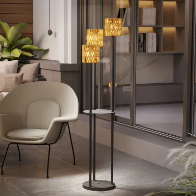 3er Boho-Stil Rattan-Stehlampe Solarleuchte mit Lichtsensor