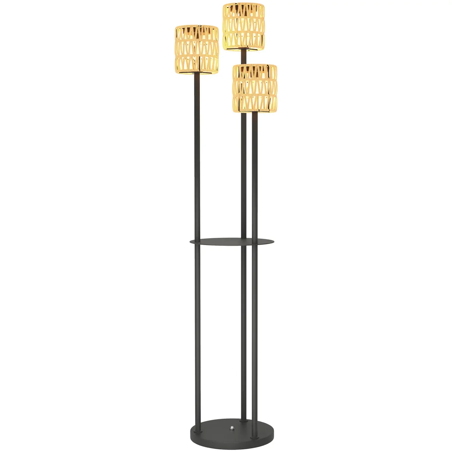 3er Boho-Stil Rattan-Stehlampe Solarleuchte mit Lichtsensor