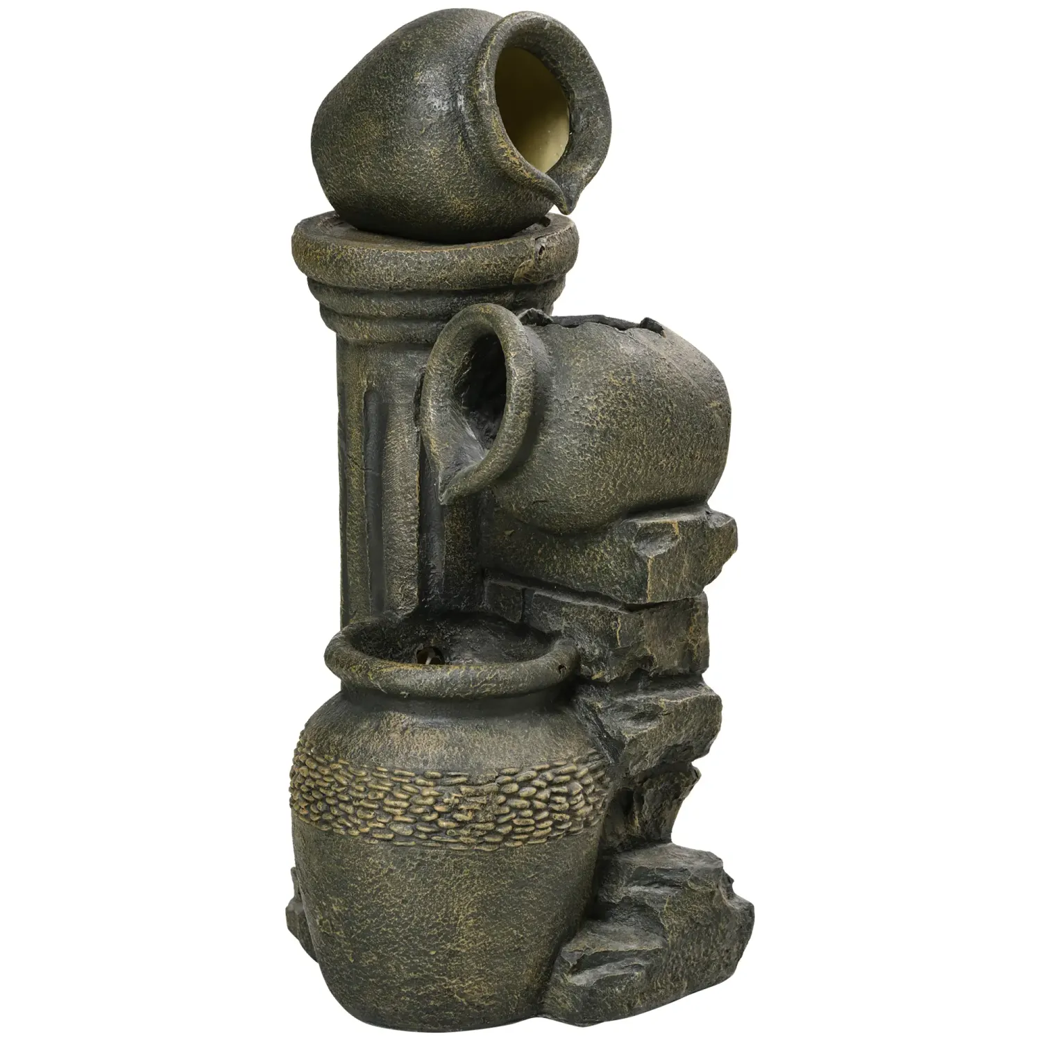 Springbrunnen, Gartenbrunnen, verstellbare Pumpe, wetterbeständig, 25 cm x 24 cm x 60 cm, Grau
