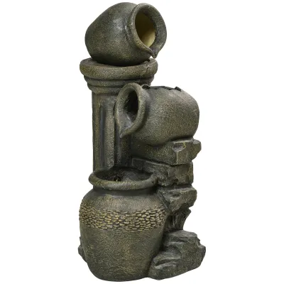 Springbrunnen, Gartenbrunnen, verstellbare Pumpe, wetterbeständig, 25 cm x 24 cm x 60 cm, Grau