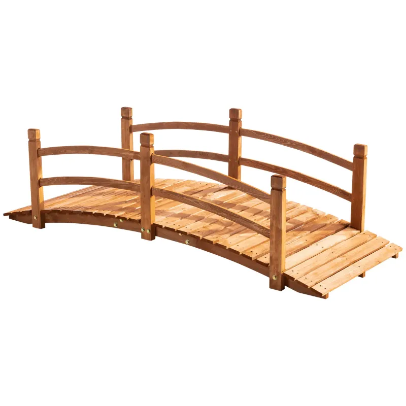 Gartenbrücke Holzbrücke 185 cm mit Geländer bis 200kg massiv, ideal für Garten &amp; Teich