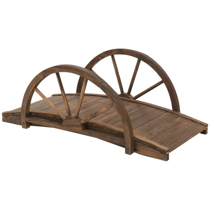 Holzbrücke mit Rad Design, Teichbrücke bis 150 kg belastbar 100 x 50 x 37 cm