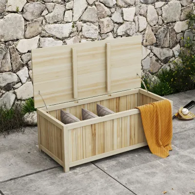 Gartentruhe aus Holz 172L mit Gasdruckfedern für den Aussenbereich - 120L x 55B x 45H cm