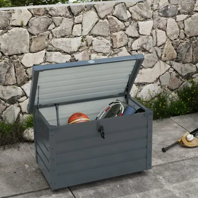 Abschliessbare Outdoor-Aufbewahrungsbox Gartenbox Kissenbox, wetterbeständig, 4 Rollen, 100 cm x 62 cm x 65 cm, Dunkelgrau