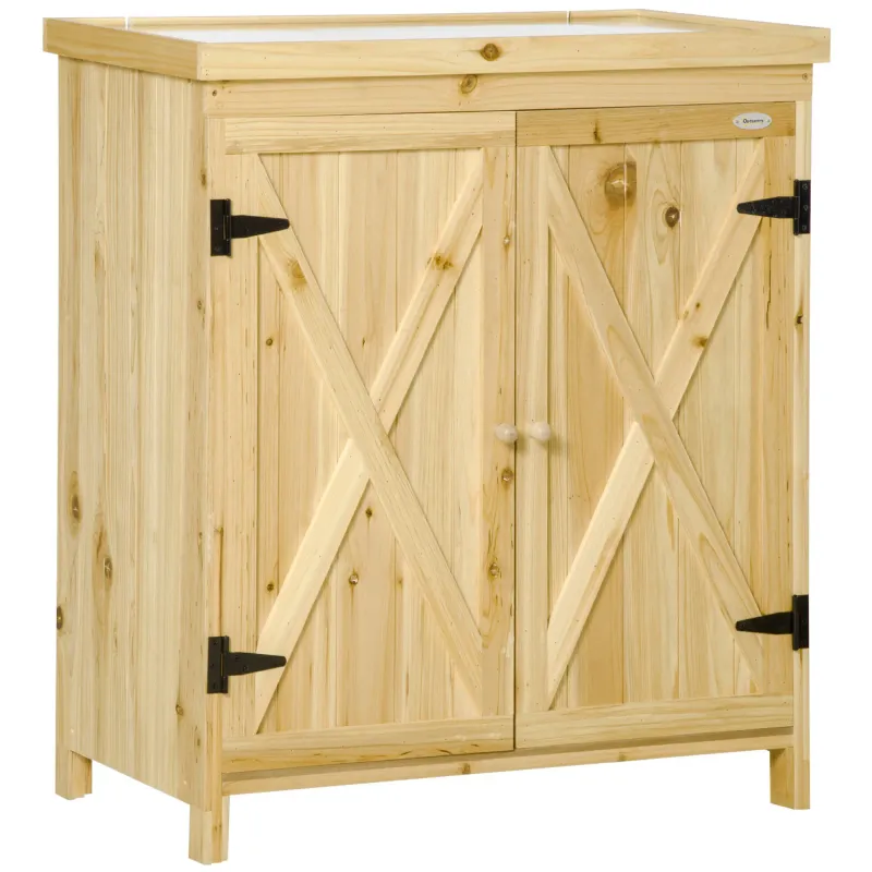 Gartenschrank Gartenaufbewahrungsschrank verzinkte Arbeitsplatte 80 x 45 x 92 cm Naturholz
