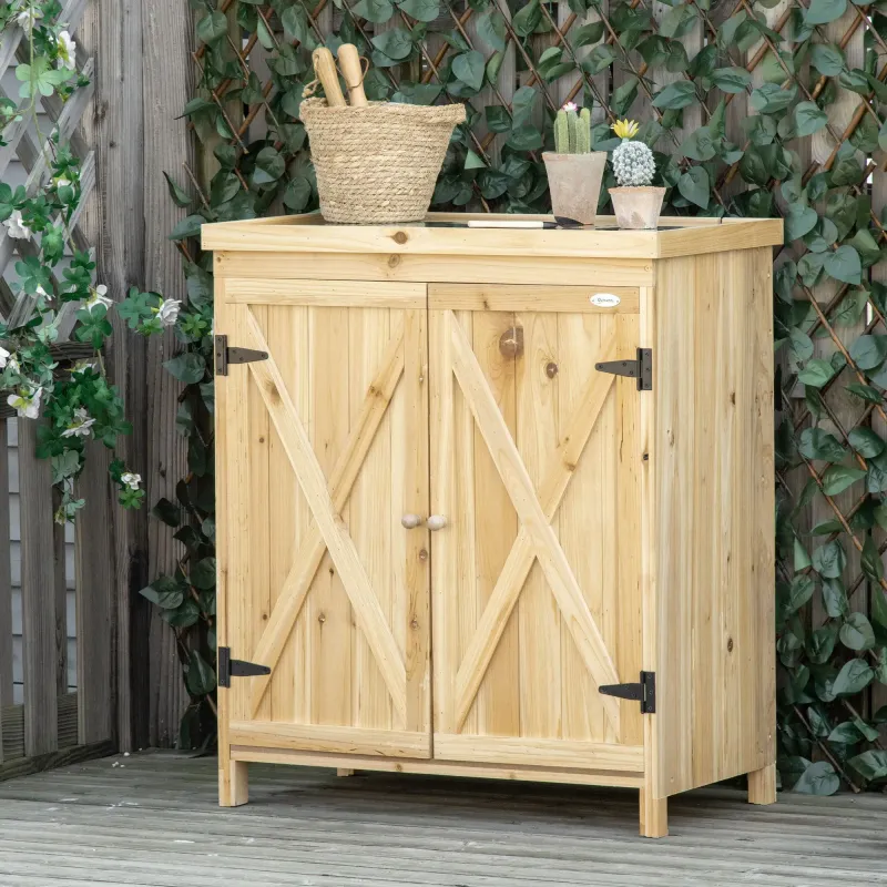 Gartenschrank Gartenaufbewahrungsschrank verzinkte Arbeitsplatte 80 x 45 x 92 cm Naturholz