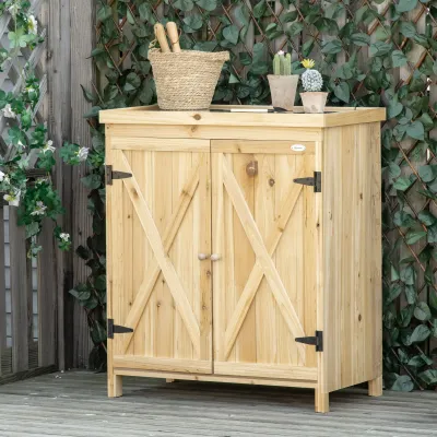 Gartenschrank Gartenaufbewahrungsschrank verzinkte Arbeitsplatte 80 x 45 x 92 cm Naturholz