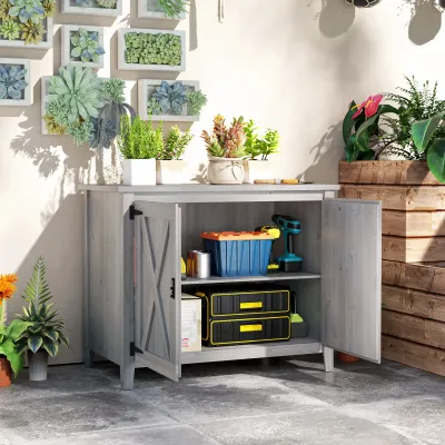 Gartenschrank im Scheunendesign, Geräteschrank mit Doppeltüren, Hellgrau