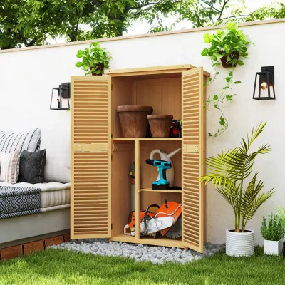 Gartenschrank mit Lamellentüren, wetterfest, 2 Türen, Kiefernholz, 87L x 46,5B x 160H cm
