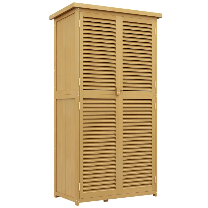Gartenschrank mit Lamellentüren, wetterfest, 2 Türen, Kiefernholz, 87L x 46,5B x 160H cm