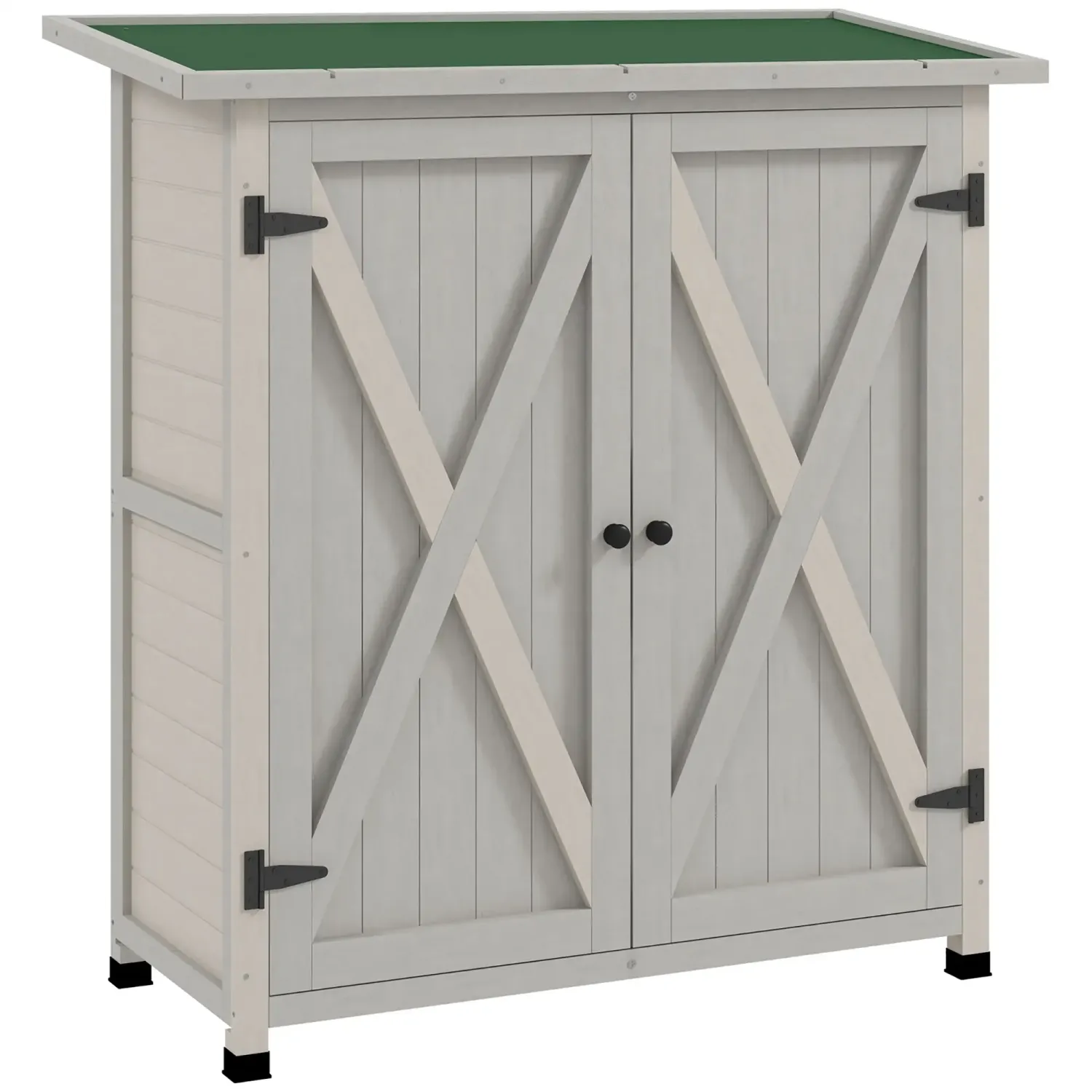 Geräteschrank aus Holz mit 2 Türen und Asphaltdach, 110 x 55 x 117 cm, Hellgrau