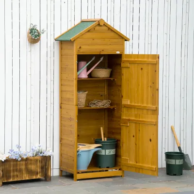 Geräteschrank, Gartenschuppen, 2 Regale, 2 Türen, wetterfest, Naturholz,