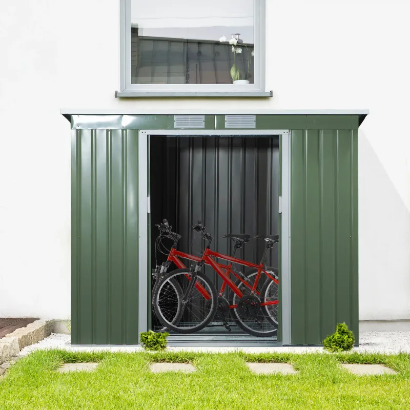 Geräteschuppen, Velo-Garage mit Lüftungsfenstern, Schiebetüren, verzinkter Stahl, 213 x 130 x 159 cm, Grün