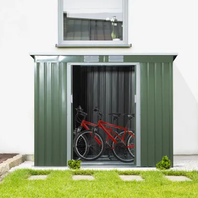 Geräteschuppen, Velo-Garage mit Lüftungsfenstern, Schiebetüren, verzinkter Stahl, 213 x 130 x 159 cm, Grün