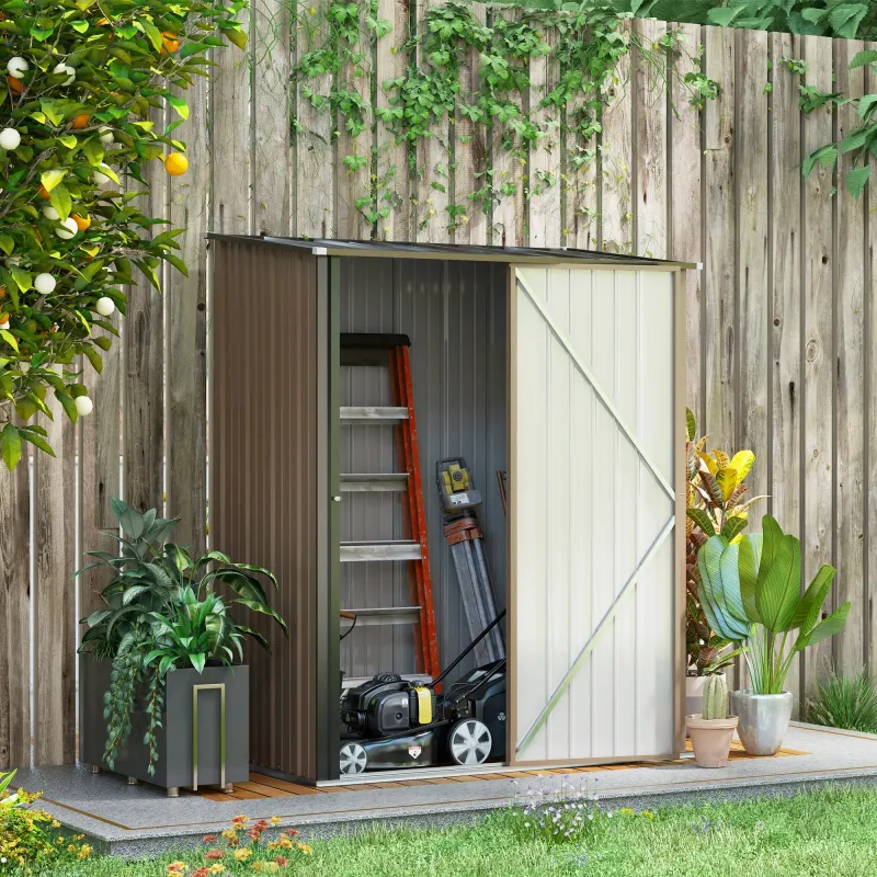 Gerätehaus mit Pultdach 1,34 m² Metall Gartenhaus Geräteschuppen verzinkter Stahl Braun 161,5 x 94,5 x 196 cm