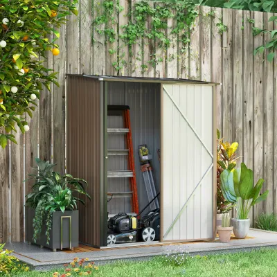 Gerätehaus mit Pultdach 1,34 m² Metall Gartenhaus Geräteschuppen verzinkter Stahl Braun 161,5 x 94,5 x 196 cm