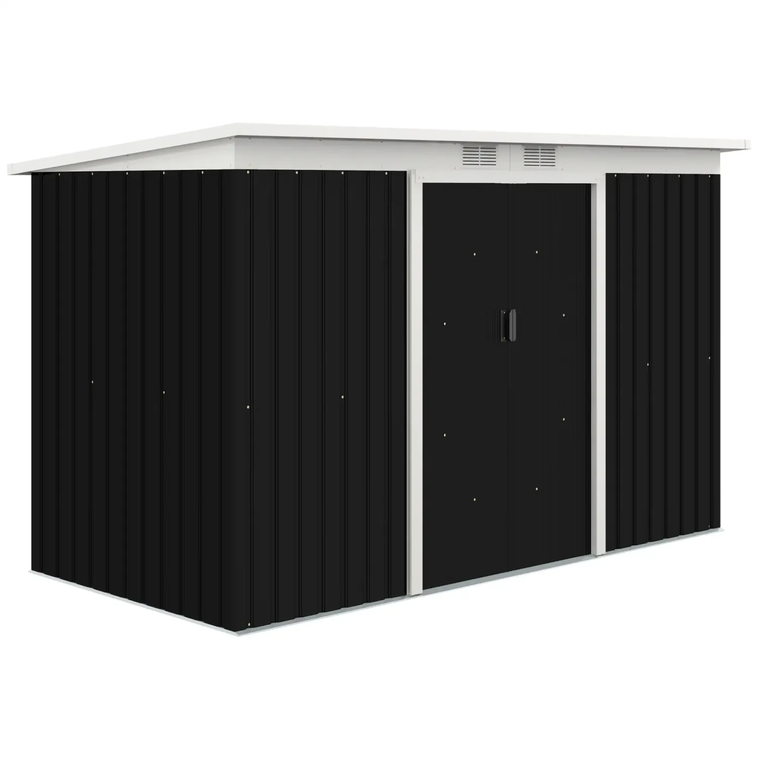Geräteschuppen mit Schiebetür, Lüftungsfenster, Pultdach, Outdoor, Stahl, Dunkelgrau, 280 x 130 x 172 cm
