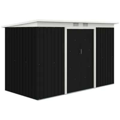 Geräteschuppen mit Schiebetür, Lüftungsfenster, Pultdach, Outdoor, Stahl, Dunkelgrau, 280 x 130 x 172 cm