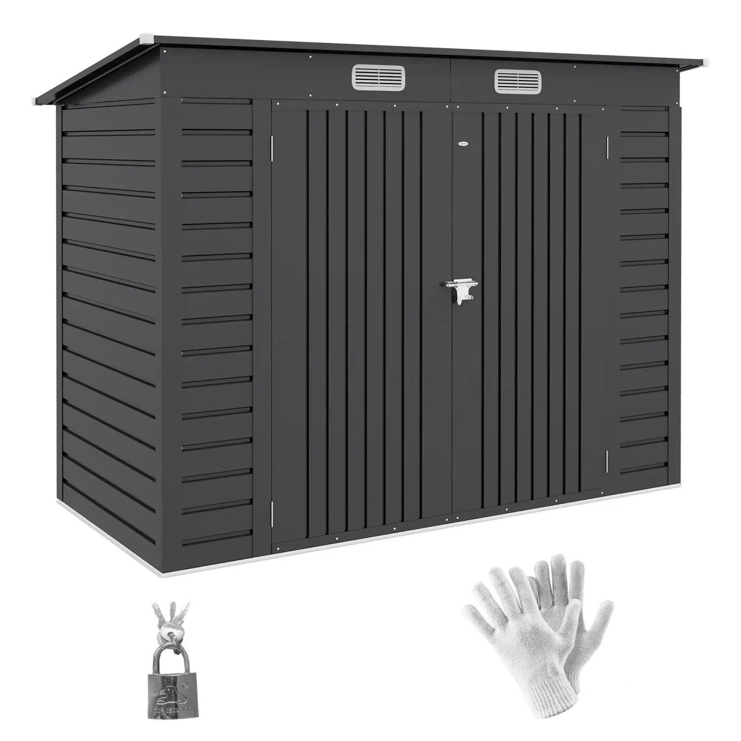 Gerätehaus 4,1m³, Gartenhaus mit Pultdach, 249 x 121 x 166/183 cm, abschliessbare Doppeltüren, Grau