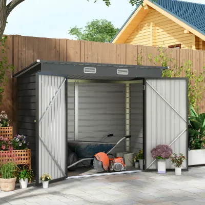 Gerätehaus 4,1m³, Gartenhaus mit Pultdach, 249 x 121 x 166/183 cm, abschliessbare Doppeltüren, Grau