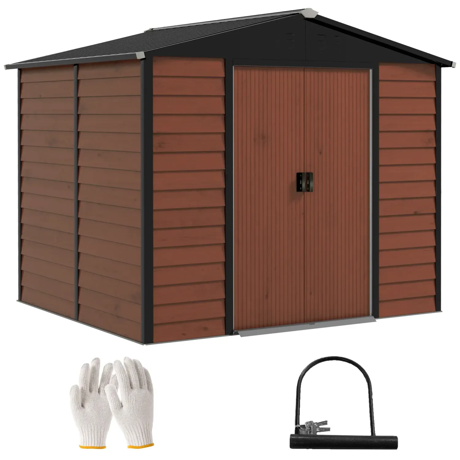 4,4 m² Geräteschuppen aus Metall, wetterfest &amp; rostfrei, abschliessbar, 2,40 x 2,06 x 1,98 m, Teakoptik